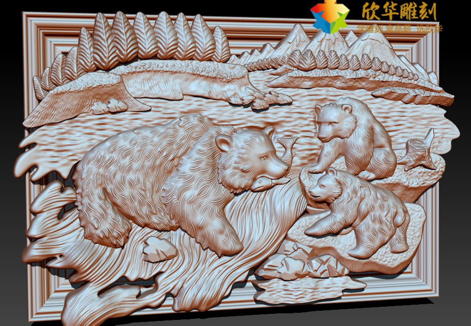 三只熊3d浮雕模型_zbrush雕刻作品-雕刻教程网